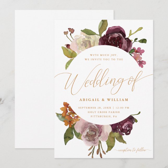 Invitación Marco floral de bonito con Boda caligráfico (Anverso / Reverso)