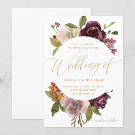 Invitación Marco floral de bonito con Boda caligráfico