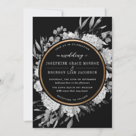 Invitación Marco floral de color blanco y negro moderno