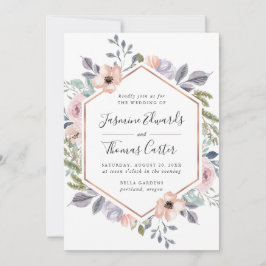 Invitación Marco floral de color de agua rosado Rosa y turbio