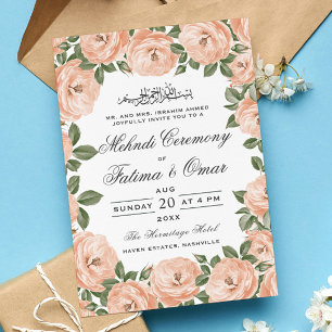 Invitación Marco floral de color rosa Ceremonia islámica Henn