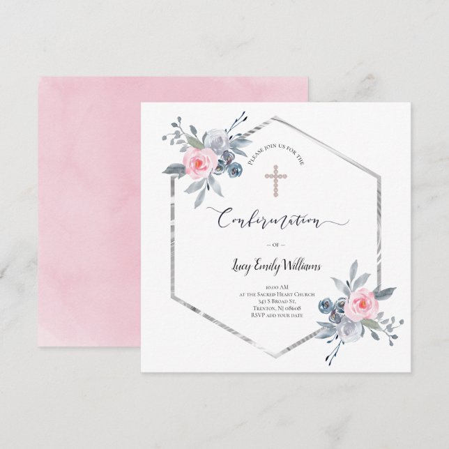 Invitación Marco floral de confirmación (Anverso / Reverso)