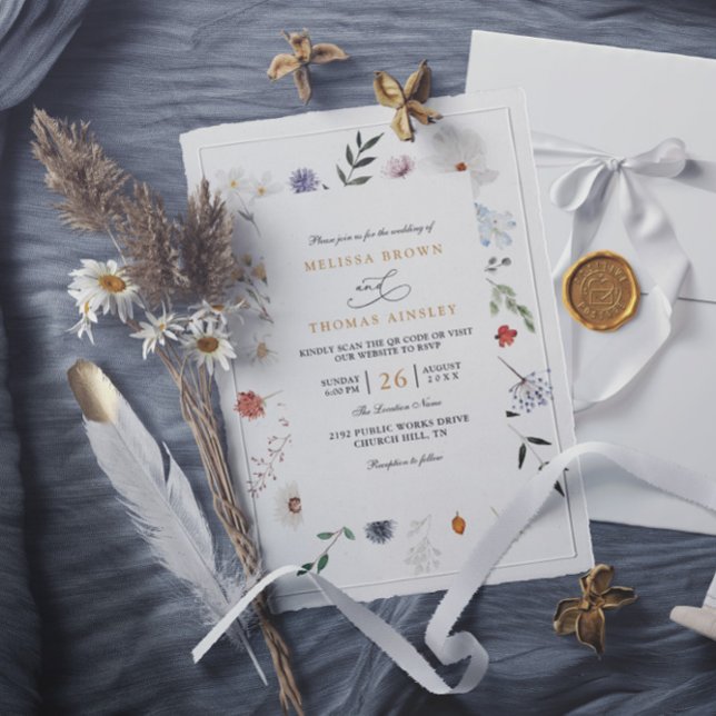 Invitación Marco Floral de Flor Silvestre Elegante Boda Códig (Subido por el creador)