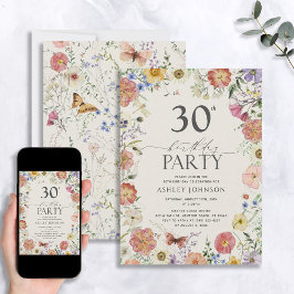Invitación Marco floral de flores silvestres Boho 30 cumpleañ