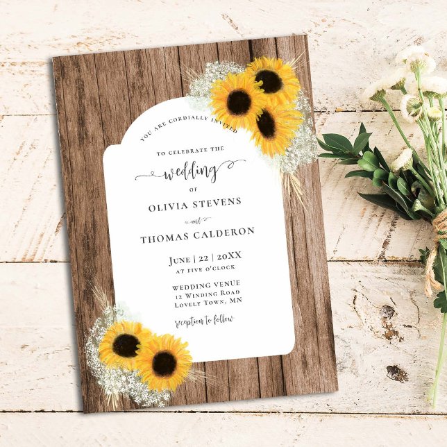 Invitación Marco floral de girasol rústico Madera Elegante Bo (Subido por el creador)