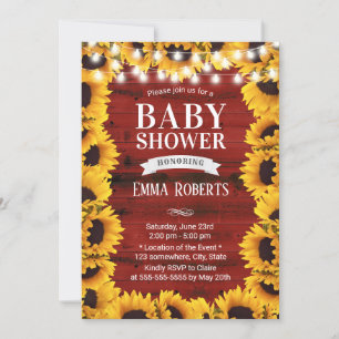 Invitación Marco floral de girasol rústico Red Barn Baby Show