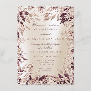 Invitación Marco floral de hojas con brillo en rosa dorado de