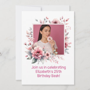 Invitación Marco floral de la foto del Personalizado del part