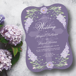 Invitación Marco floral de lavanda en boda religiosa púrpura
