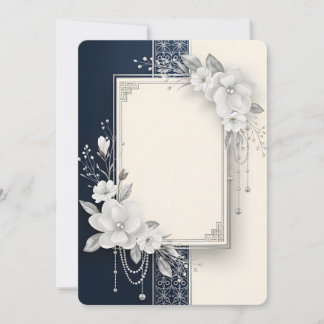 Invitación Marco floral de magnolia blanca elegante con perla