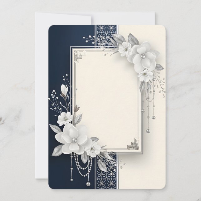 Invitación Marco floral de magnolia blanca elegante con perla (Anverso)