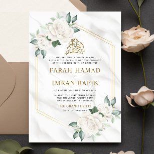 Invitación Marco floral de marfil blanco Boda musulmana islám
