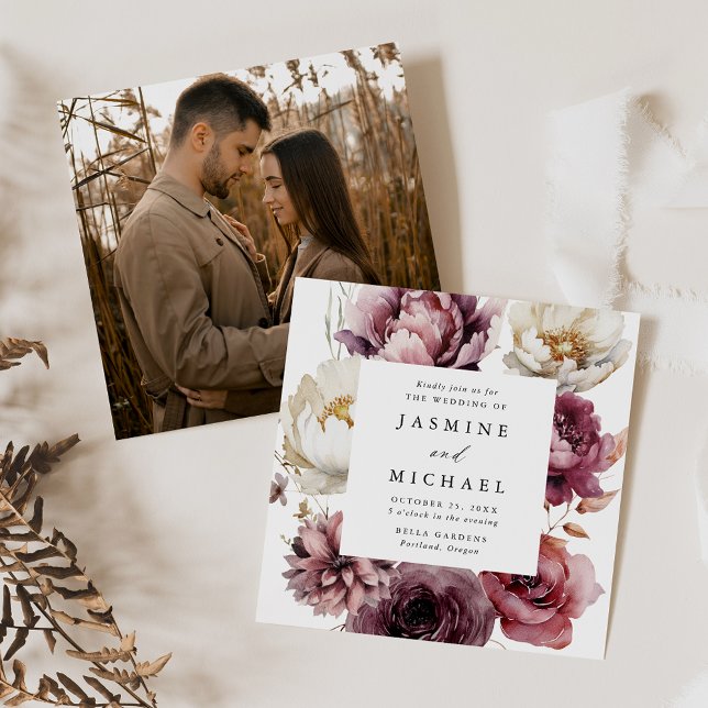 Invitación Marco Floral de Otoño Rústico Cuadrado Bodas Foto (Subido por el creador)