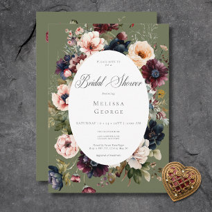 Invitación Marco floral de oval verde oscuro Ducha de novia