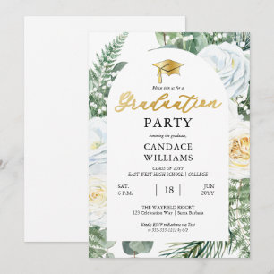 Invitación Marco Floral de Rosas Blancas Fiesta de Graduación