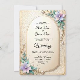 Invitación Marco Floral Decorativo con Perlas Boda