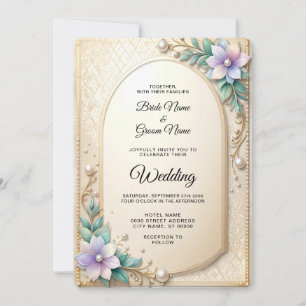 Invitación Marco Floral Decorativo con Perlas Boda