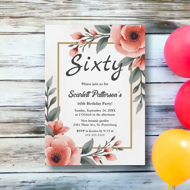Invitación Marco floral delicado de acuarela Cumpleaños de ve (Subido por el creador)