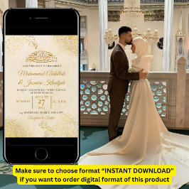 Invitación Marco floral dorado crema Boda musulmana islámica