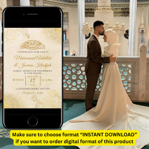 Invitación Marco floral dorado crema Boda musulmana islámica