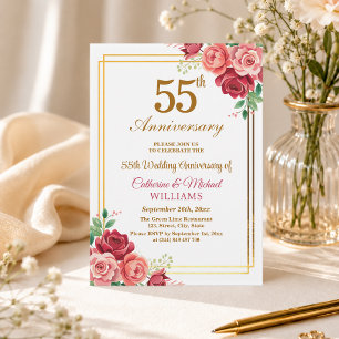 Invitación Marco floral dorado del 55 aniversario de bodas