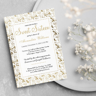 Invitación Marco floral dorado elegante y elegante de color b