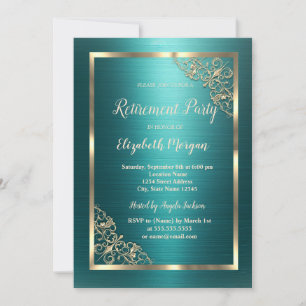Invitación Marco Floral Dorado Jubilación Metálico Verde