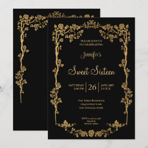 Invitación Marco Floral Dorado Ornate Cumpleaños 16