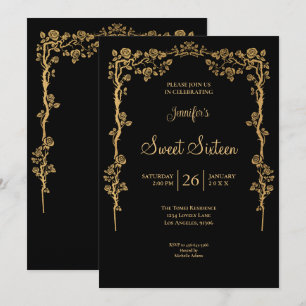 Invitación Marco Floral Dorado Ornate Cumpleaños 16
