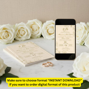 Invitación Marco floral dorado Papel blanco elegante Nikah mo