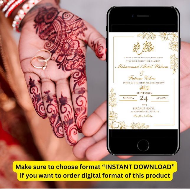 Invitación Marco floral dorado Papel blanco elegante Nikah mo (Subido por el creador)