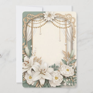 Invitación Marco floral elegante de lirio blanco y peonía con