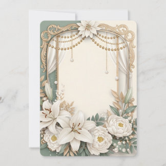 Invitación Marco floral elegante de lirio blanco y peonía con