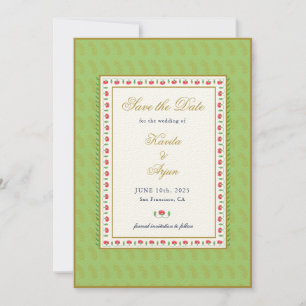 Invitación Marco floral étnico de la foto verde mezquina