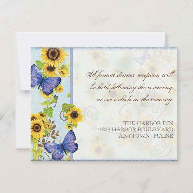 Invitación Marco floral floral girasol azul mariposa invitada (Anverso)