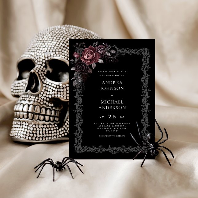 Invitación Marco floral gótico Gótico oscuro Boda de Hallowee (Subido por el creador)
