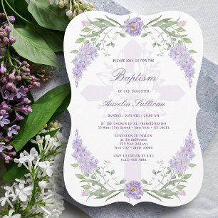 Invitación Marco Floral Lilac Lavender Baptismo sagrado