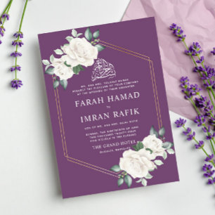 Invitación Marco floral marfil Boda musulmán púrpura