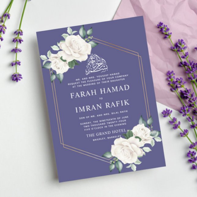 Invitación Marco floral marfil violento Boda musulmán islámic (Subido por el creador)
