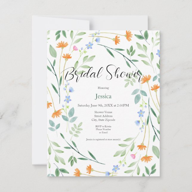 Invitación Marco floral mixto de acuarela (Anverso)