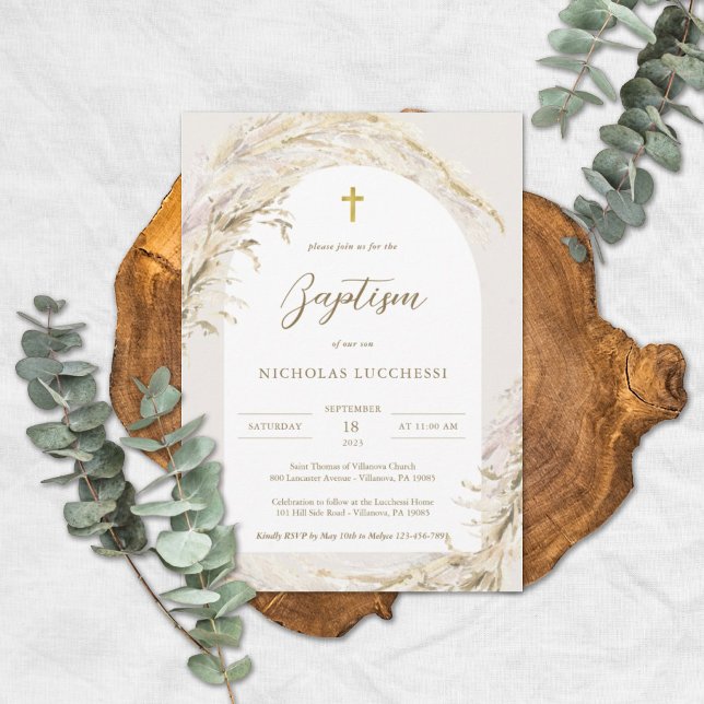 Invitación Marco floral moderno género cristiano neutro (Subido por el creador)