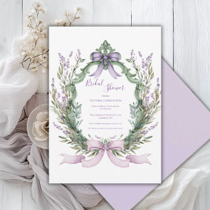 Invitación Marco floral morado con elegante lazo para fiesta 