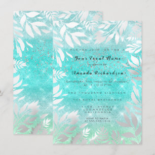 Invitación Marco floral ombre cielo océano azul brillo