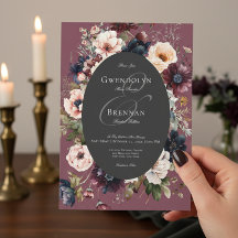 Marco floral oscuro Moody Borgoña Oval negro