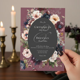 Invitación Marco floral oscuro Moody Borgoña Oval negro