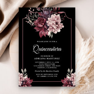 Invitación Marco floral oscuro y temperamental Quinceañera ne