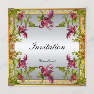 Invitación Marco Floral Plateado Victoriano Vintag