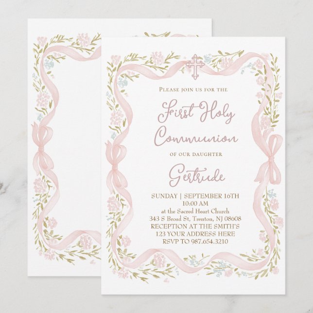 Invitación marco floral Primera Comunión (Anverso / Reverso)
