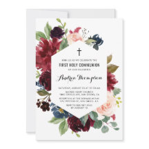 Marco floral rojo y azul Primera comunión sagrada