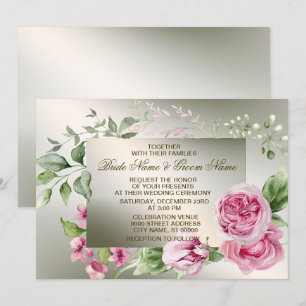 Invitación Marco floral rosa boda acuarela Bronce brillante